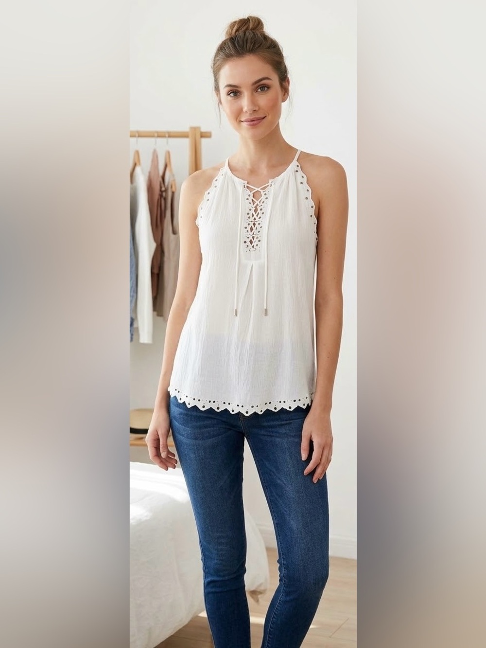 NWT PAIGE Lace-Up Eyelet Halter Top-S- MSRP $189+